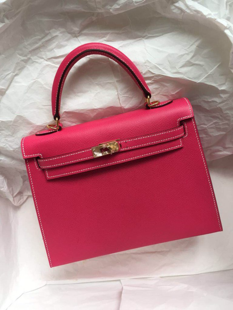 25cm Hermes Kelly Bag Sellier E5 Candy Pink Epsom Calf Leather Gold Hardware