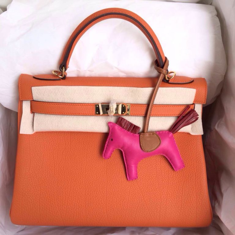 Hand Stitching 93 Classic Orange Color Togo Leather Kelly Bag  32cm