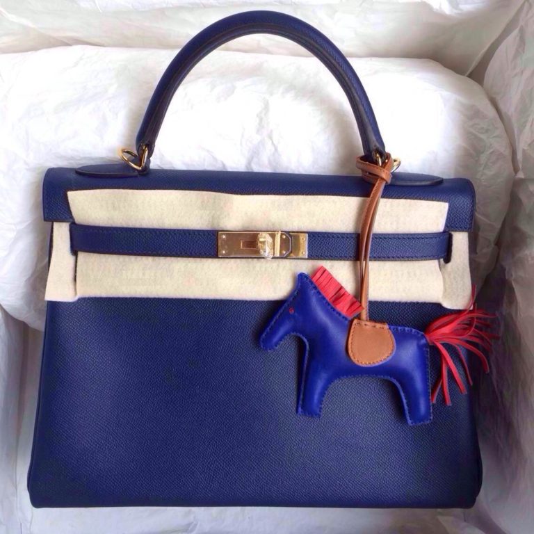 7K Blue Saphir Epsom Leather Hermes Kelly Bag Retourne Gold Hardware