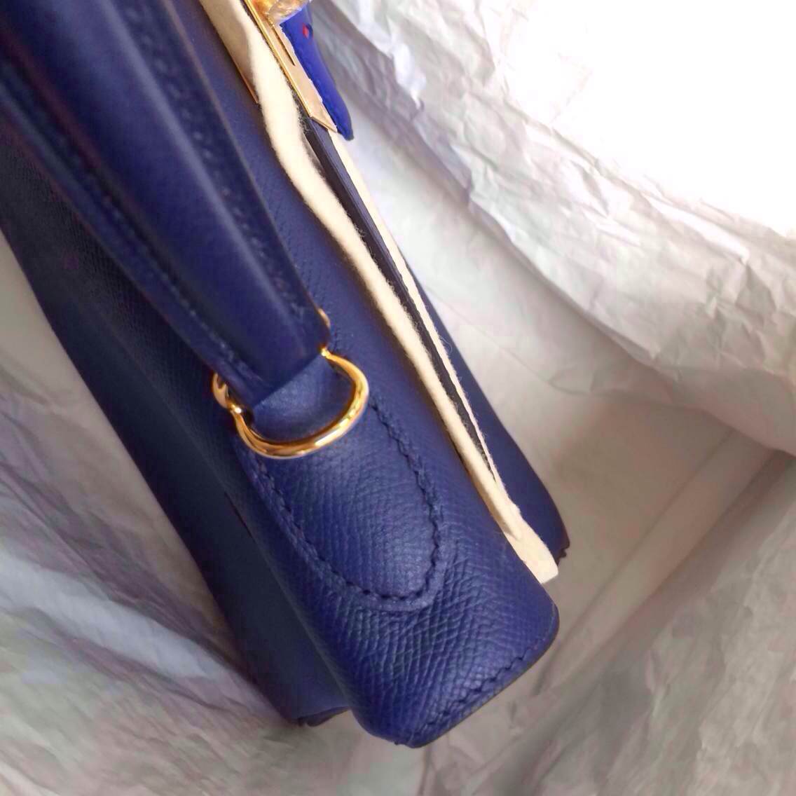 7K Blue Saphir Epsom Leather Hermes Kelly Bag Retourne Gold Hardware