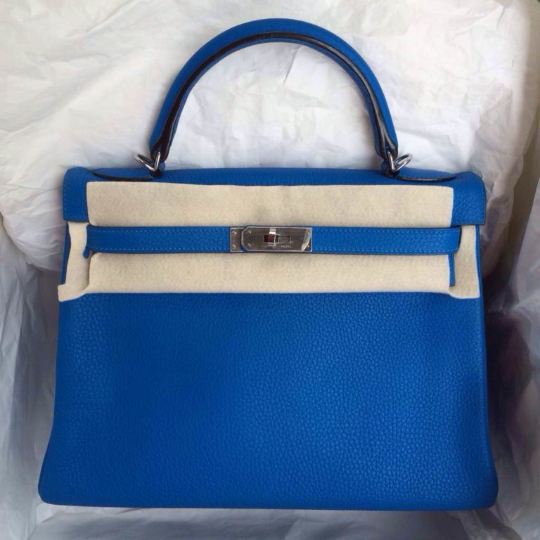 High Quality T7 Blue Hydra France Togo Leather Kelly Bag  32cm Retourne