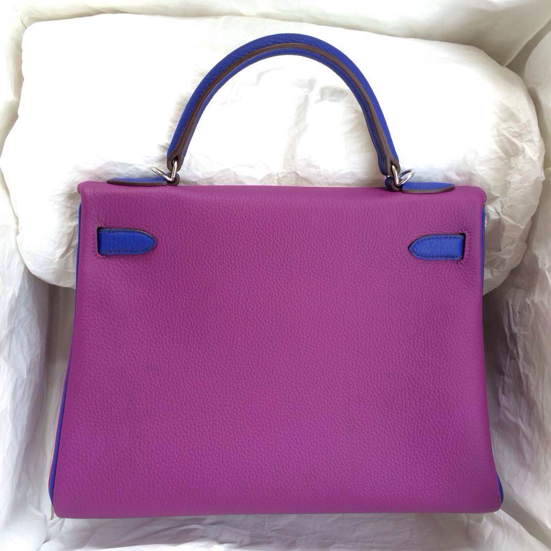 Wholesale Hermes Kelly Bag32cm P9 Anemone/7T Blue Electric Togo leather Silver Hardware