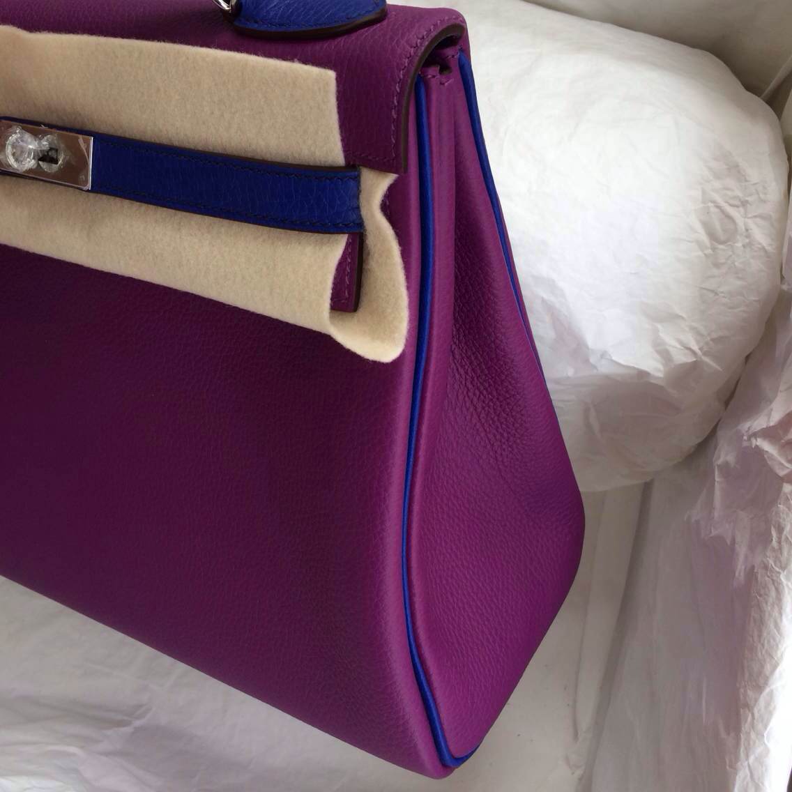 Wholesale Hermes Kelly Bag32cm P9 Anemone/7T Blue Electric Togo leather Silver Hardware
