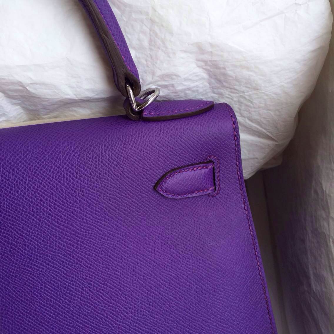 New Color 9W Ultraviolet Hermes Kelly Bag Sellier Epsom leather Silver Hardware