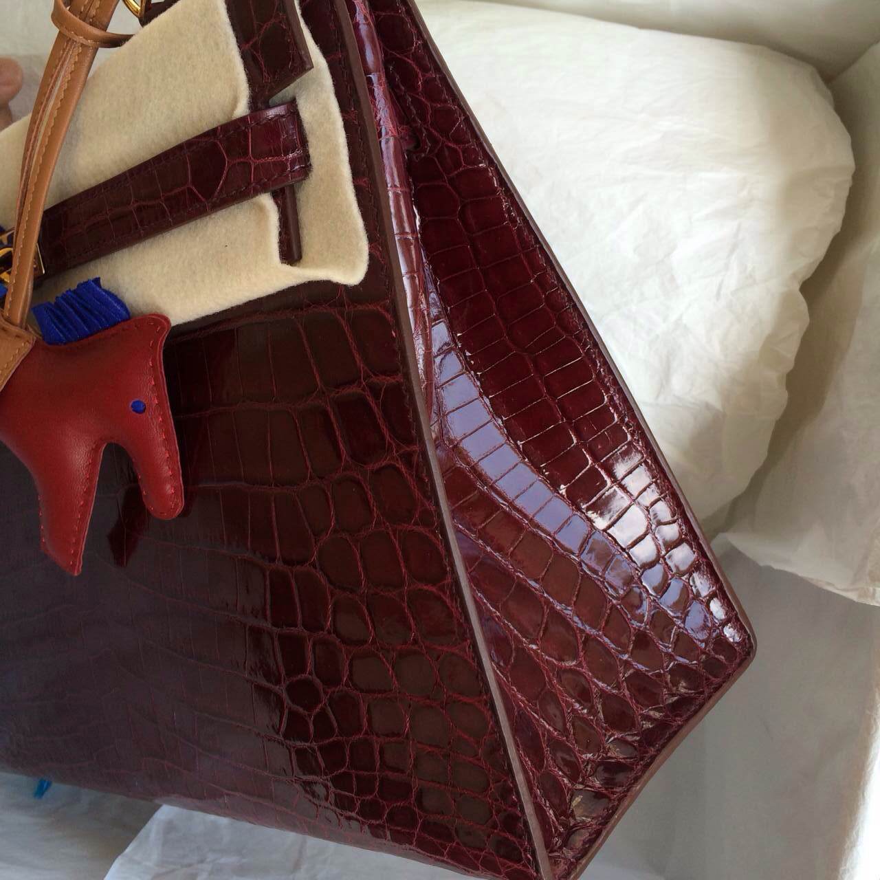 Hand Stitching Wine Red Crocodile Skin Hermes Kelly Bag32cm Sellier