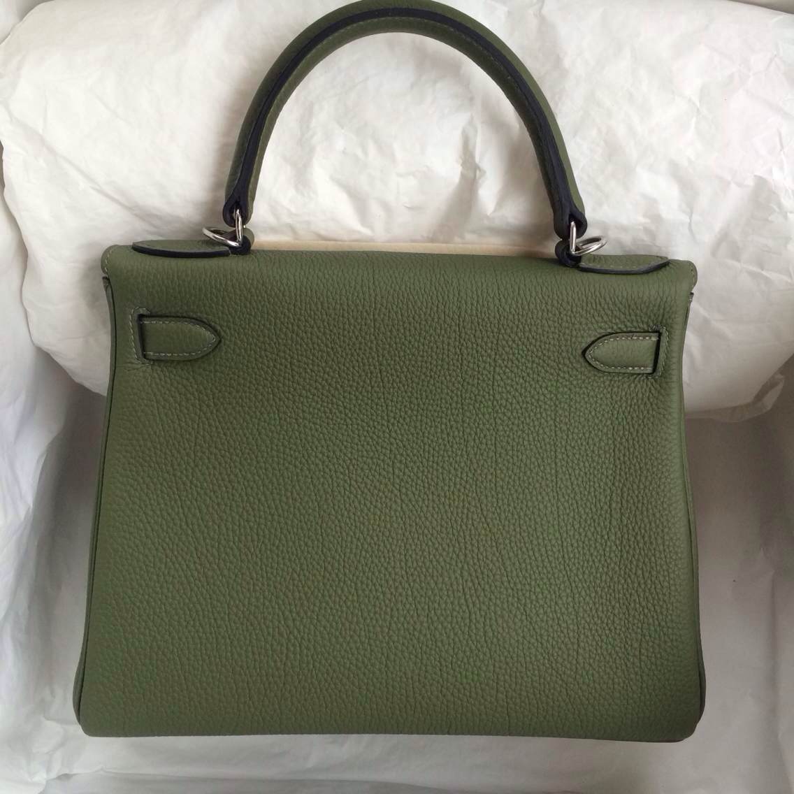 Vogue Hermes Kelly Bag 28cm Retourne V6 Forest Green Togo Leather Silver/Gold Hardware