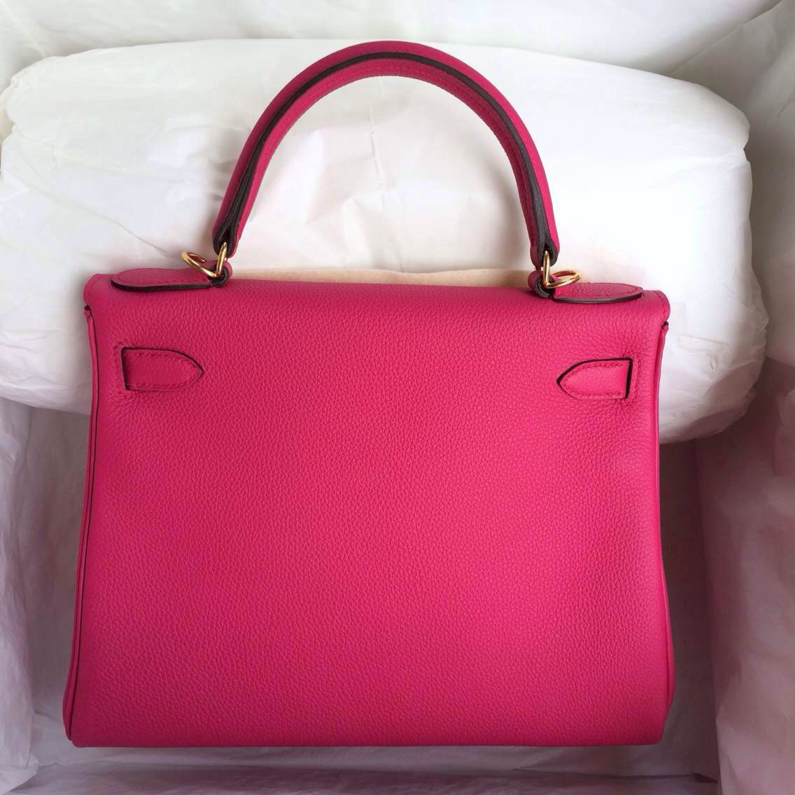 Beautiful 2R Rose Color France Togo Leather Hermes Kelly Bag 28cm Retourne