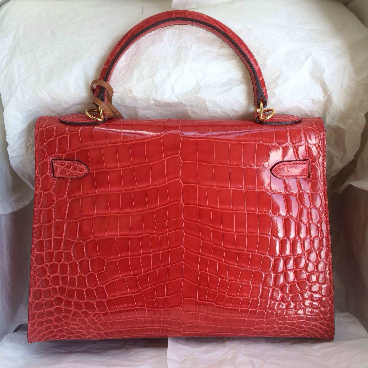 T5 Rose Jaipur Crocodile Skin Hermes Kelly Bag 32cm Sellier Gold Hardware