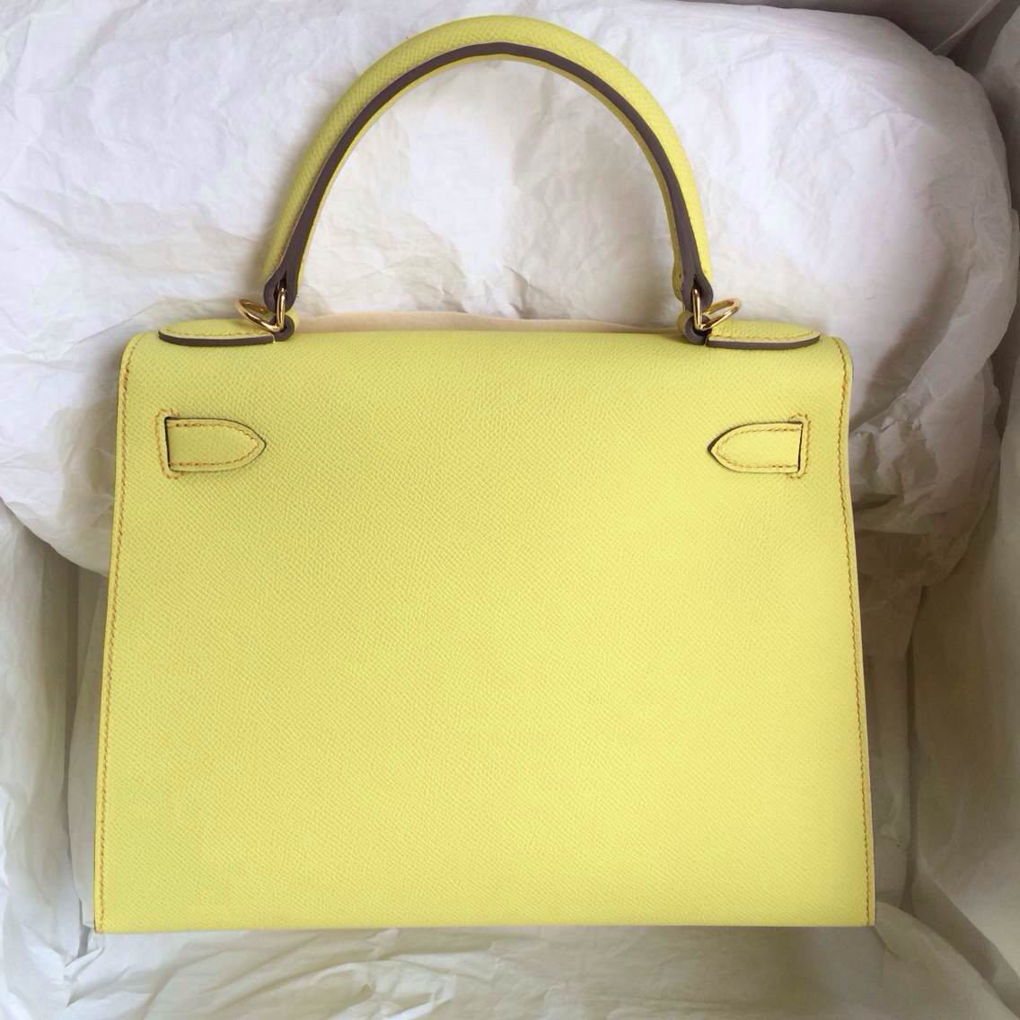 Hand Stitching Kelly Bag 28cm Sellier C9 Lime Yellow Epsom Leather Gold/Silver Hardware