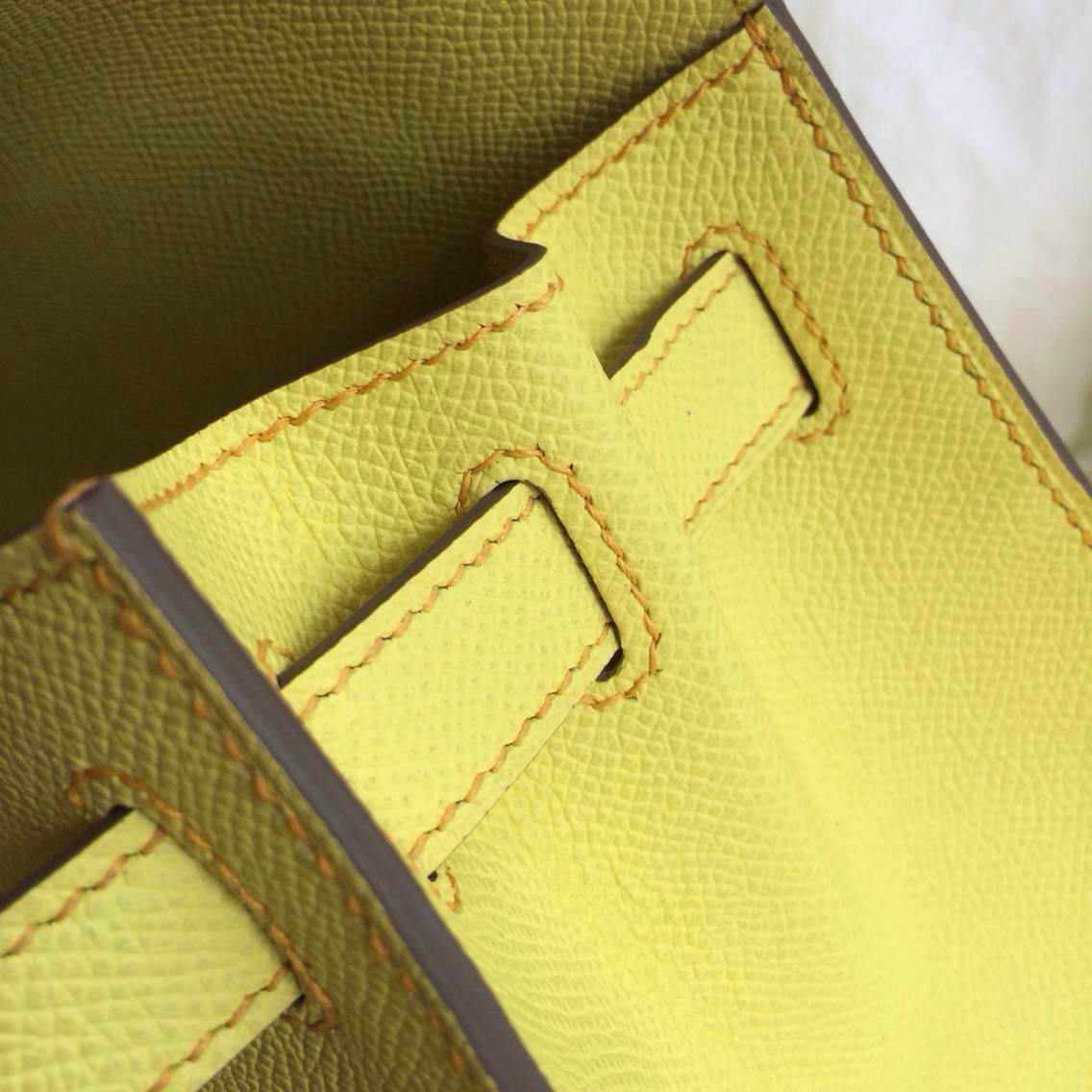 Hand Stitching Kelly Bag 28cm Sellier C9 Lime Yellow Epsom Leather Gold/Silver Hardware