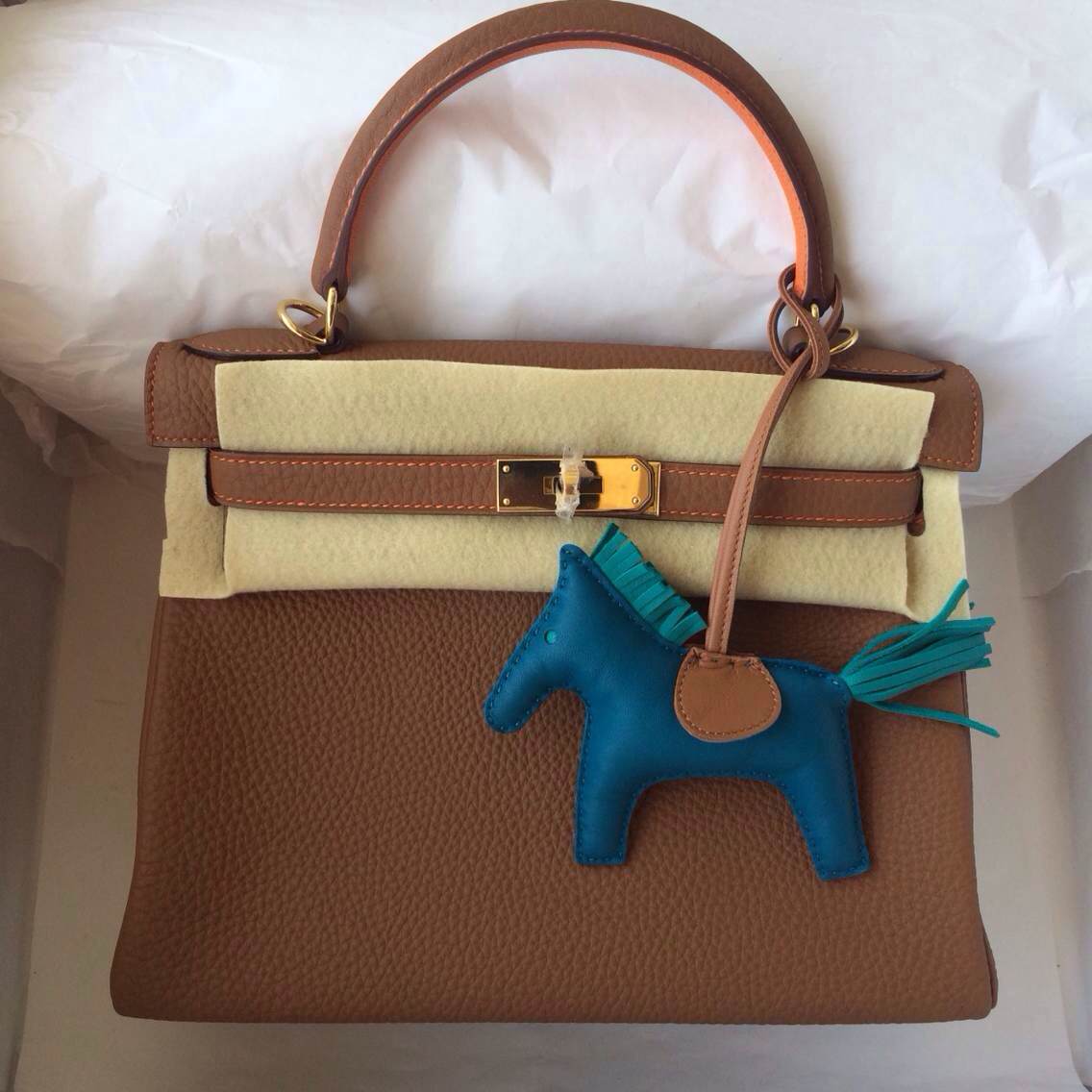 32cm Kelly Bag C37 Light Coffee/93 Orange inner France Togo Leather Wholesale