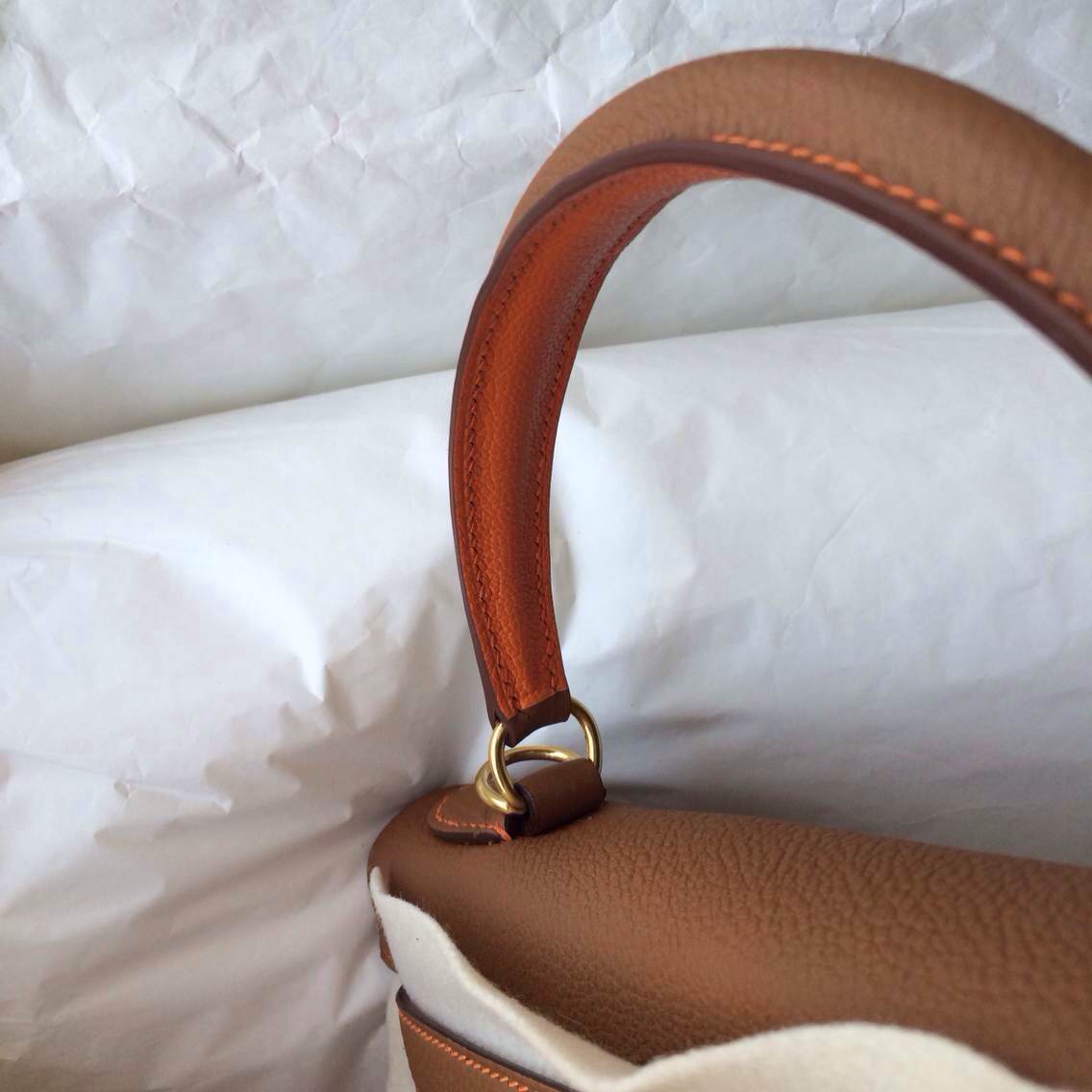 32cm Kelly Bag C37 Light Coffee/93 Orange inner France Togo Leather Wholesale