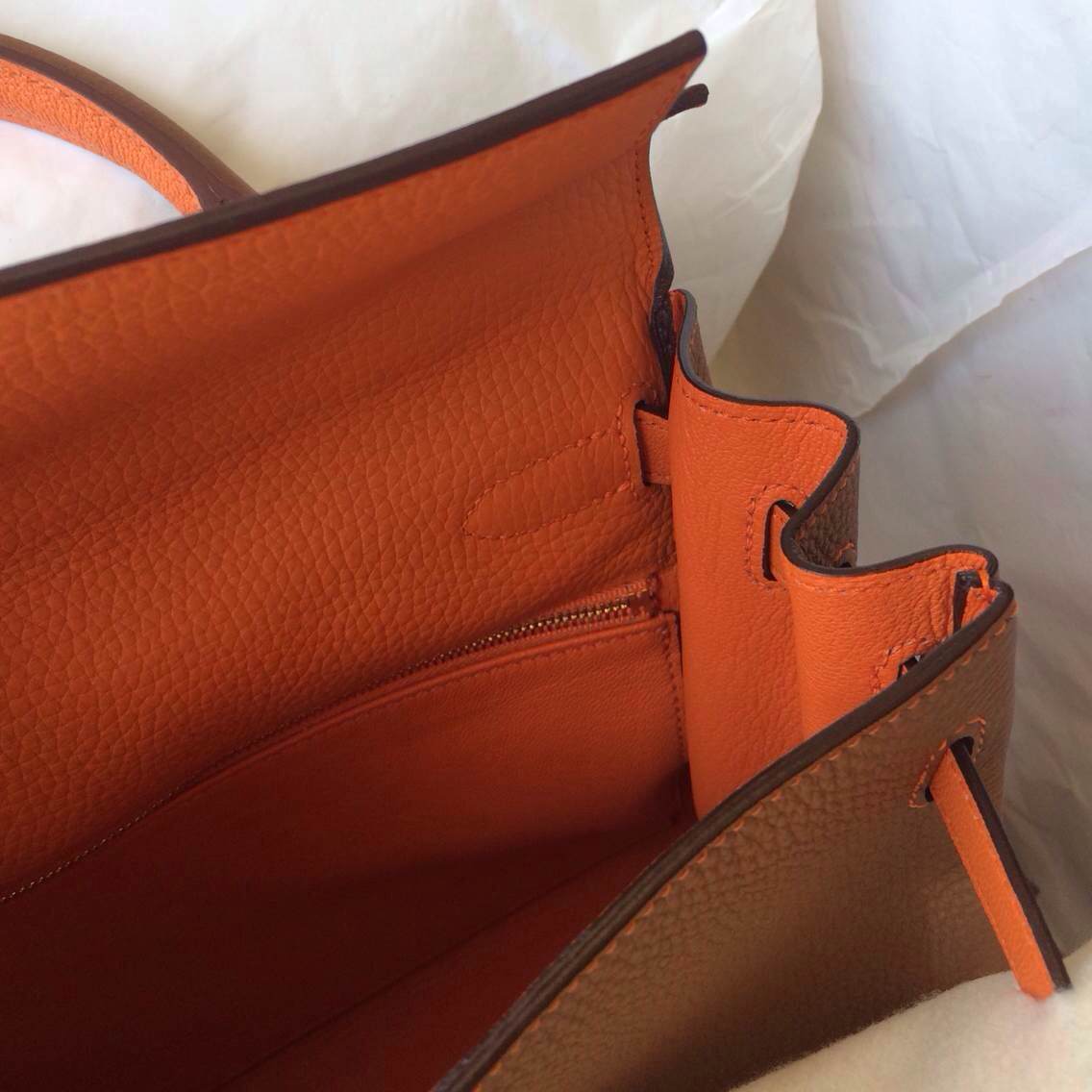 32cm Kelly Bag C37 Light Coffee/93 Orange inner France Togo Leather Wholesale