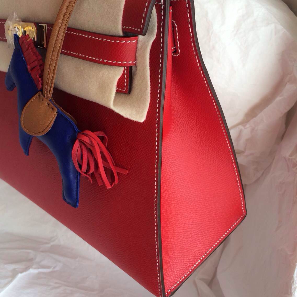 Fashion Hermes Kelly Bag 28cm Sellier France Epsom Leather Q5 Candy Red/inner Blue Jean