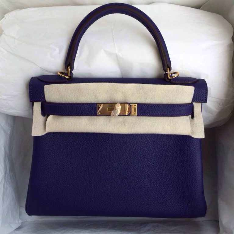 Hand Stitching 9K Iris Purple Togo Leather Kelly Bag 28cm Gold/Silver Hardware