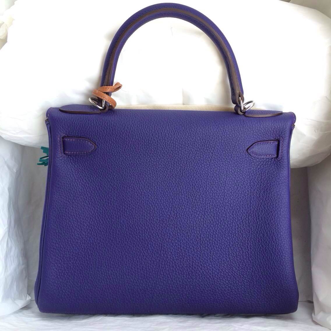 Hand Stitching 9K Iris Purple Togo Leather Kelly Bag28cm Gold/Silver Hardware