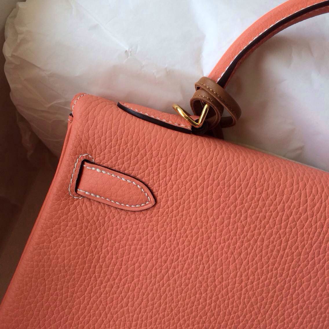 L5 Crevette Pink Top Togo Leather Kelly Bag 32cm Gold Hardware Wholesale
