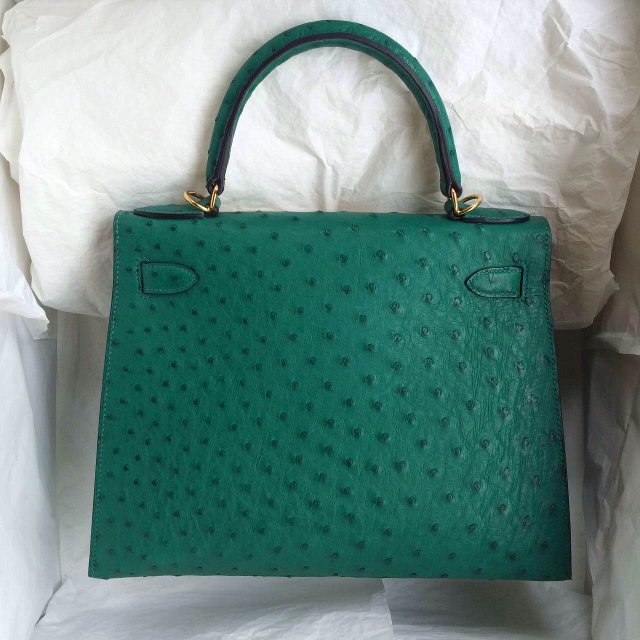 Z6 Malachite Color Ostrich Leather Hermes Kelly Bag 28cm Sellier Wholesale