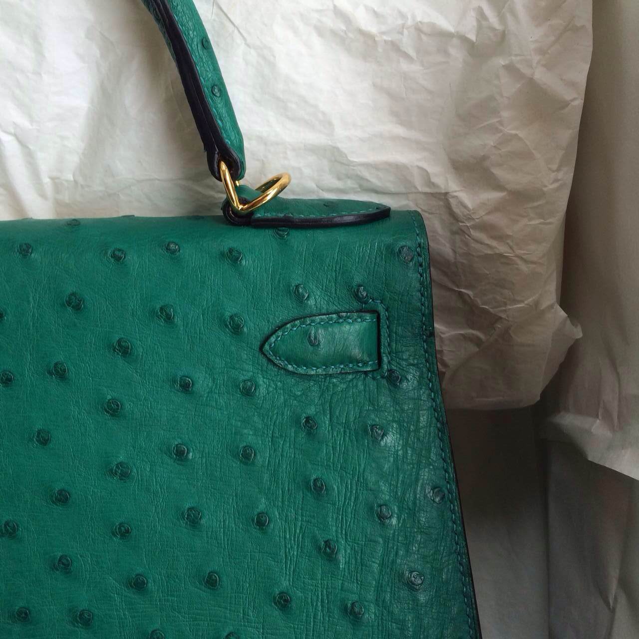 Z6 Malachite Color Ostrich Leather Hermes Kelly Bag 28cm Sellier Wholesale