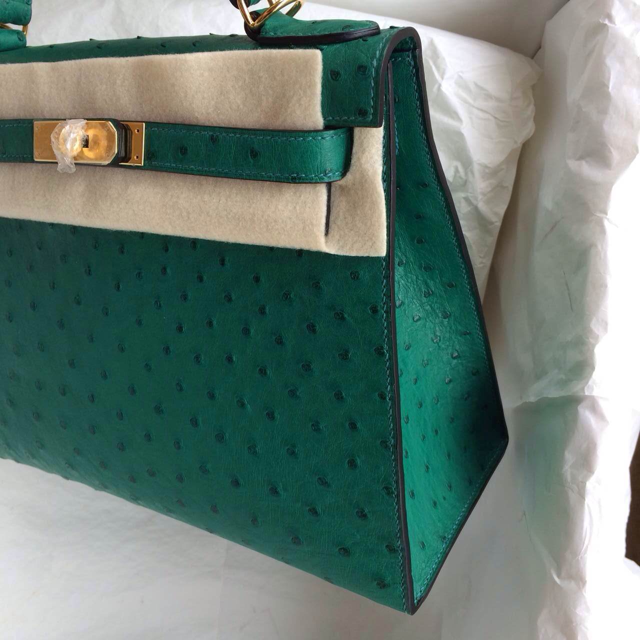 Z6 Malachite Color Ostrich Leather Hermes Kelly Bag 28cm Sellier Wholesale