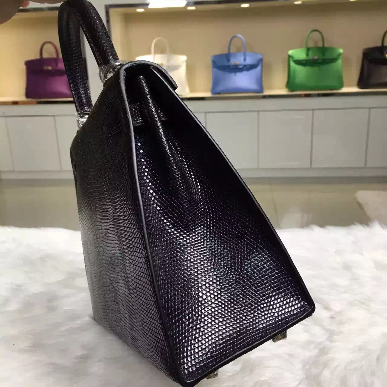 Vip Customized Hermes Black Lizard Skin Kelly Bag 25CM Fashion Women&#8217;s Tote Bag