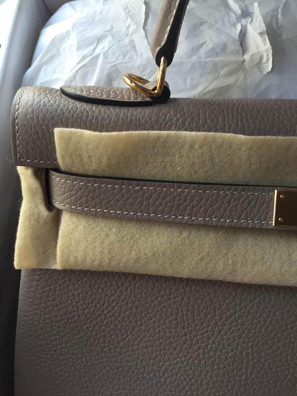 Hand Stitching Hermes Gris Tourterelle Clemence Leather Kelly Bag Retourne 32cm