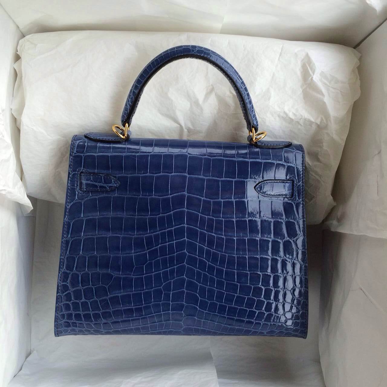 Wholesale Hermes Kelly Bag Sellier Blue Crocodile Skin Gold Hardware