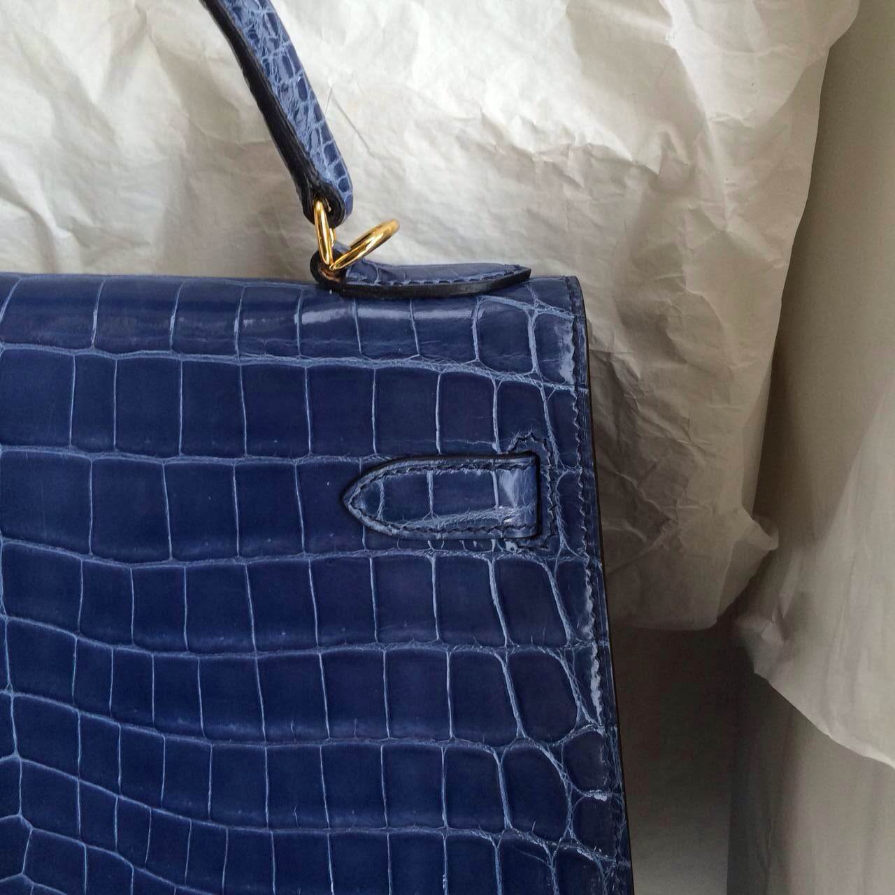 Wholesale Hermes Kelly Bag Sellier Blue Crocodile Skin Gold Hardware