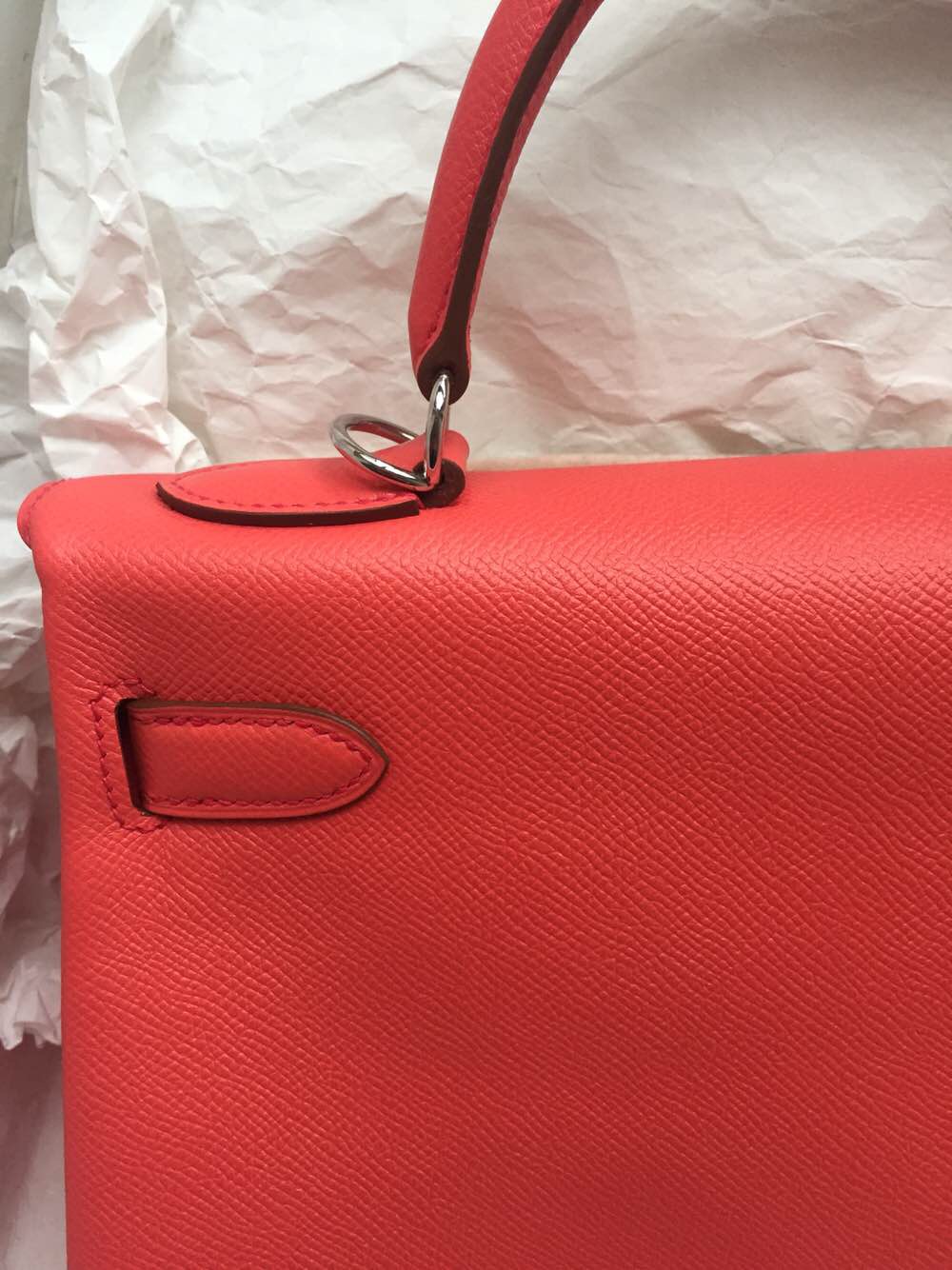 Hand Stitching Hermes Kelly Bag Retourne T5 Rose Jaipure Epsom Leather 32cm