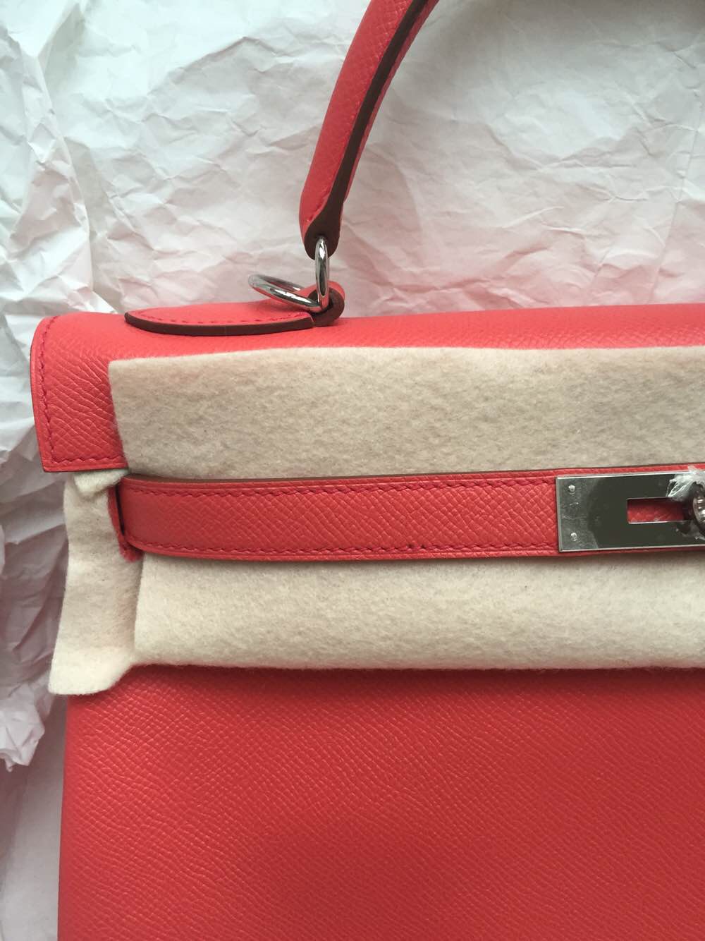Hand Stitching Hermes Kelly Bag Retourne T5 Rose Jaipure Epsom Leather 32cm