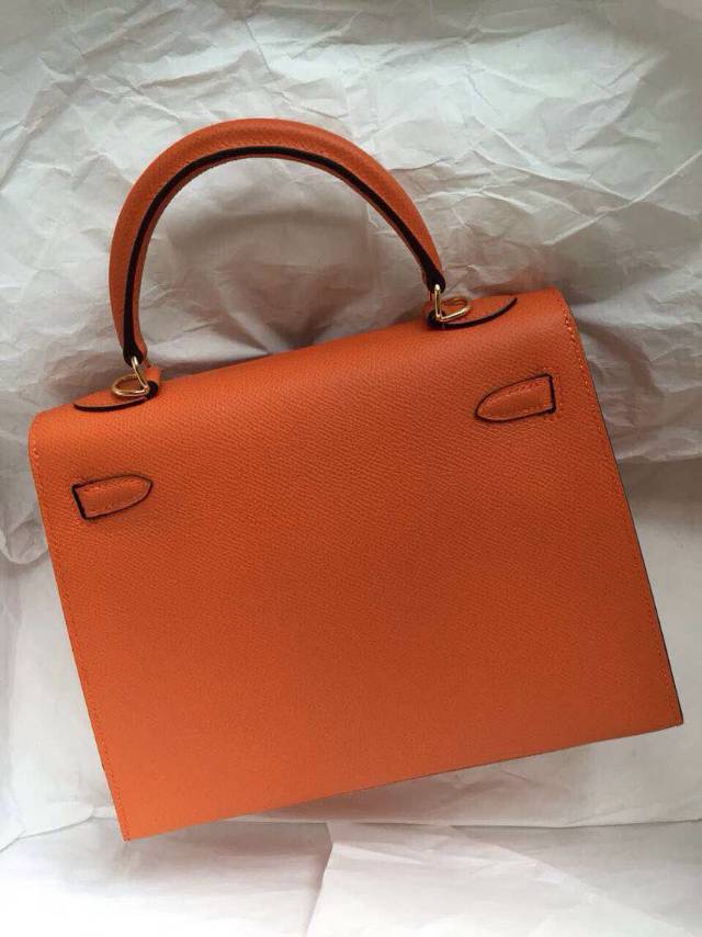 Discount 32cm Orange Epsom Calf Leather Hermes Kelly Bag Sellier Gold Hardware