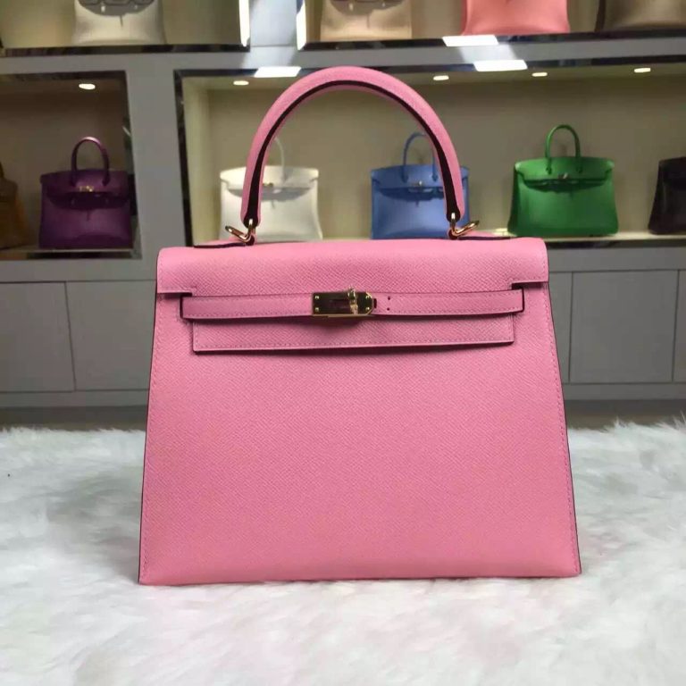 High Quality Hermes Epsom Leather Kelly Bag  25CM in 1Q Rose Confetti