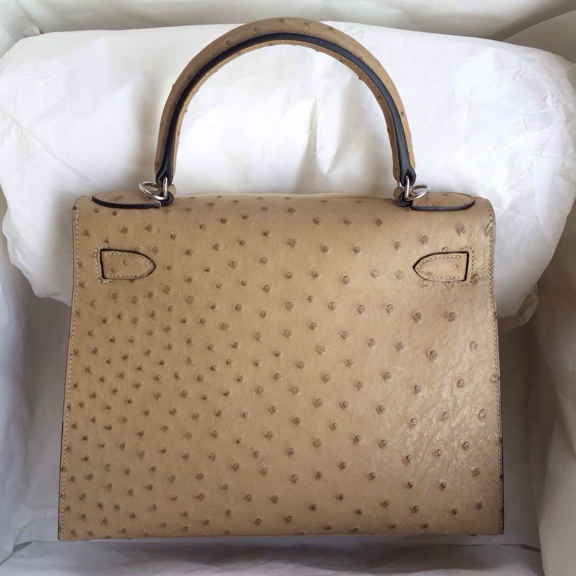 Apricot Color Ostrich Leather Hermes Kelly Bag 28cm Sellier