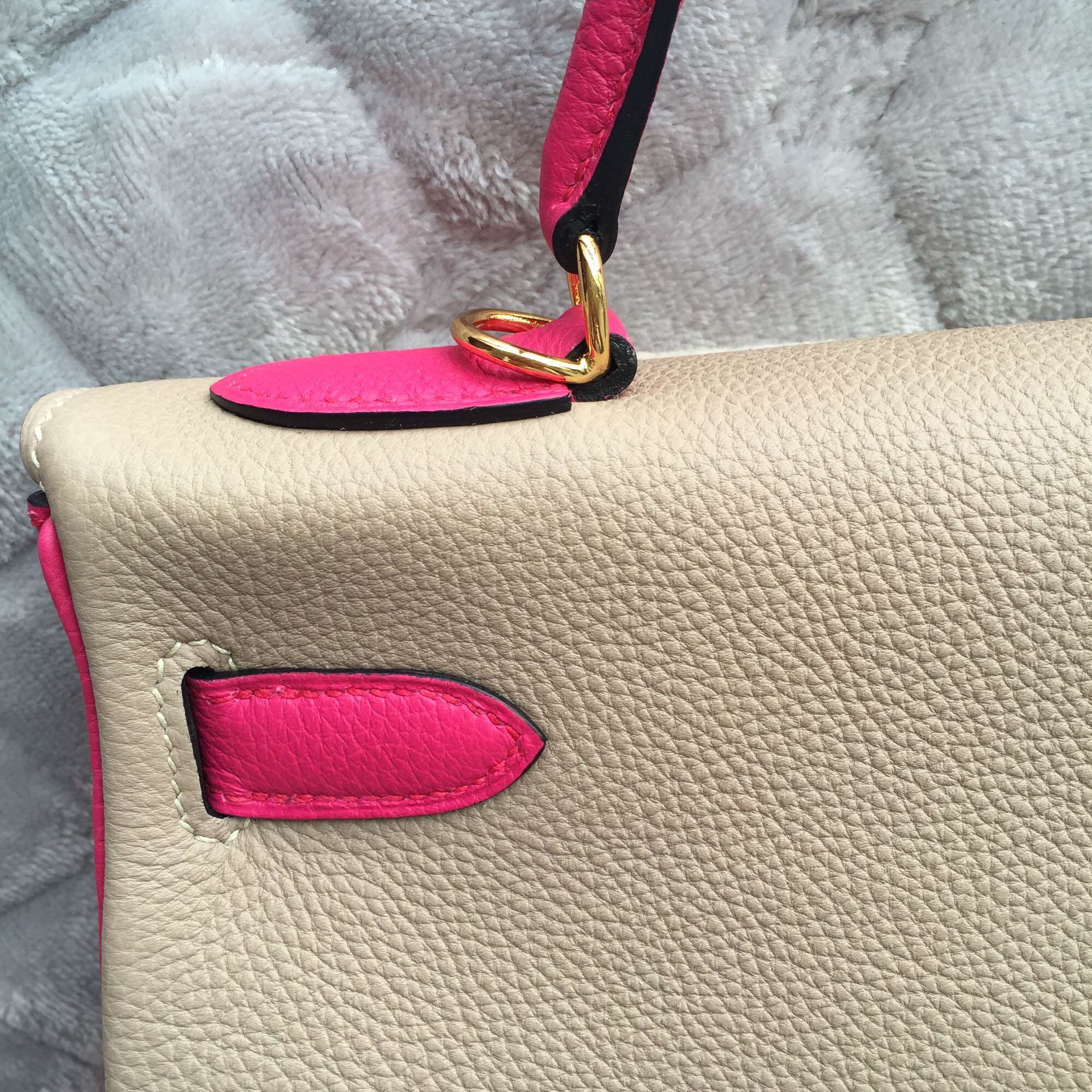 Gris Tourterelle/2R Pink Peony Togo Leather Hermes Kelly Bag Retourne 32CM