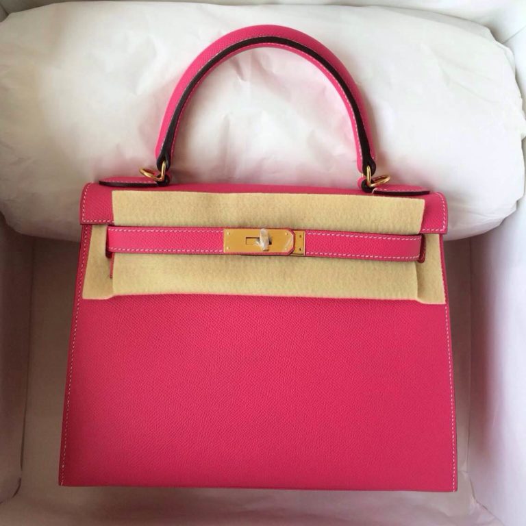 Hand Stitching E5 Rose Tyrien/Ruby inner Epsom Leather Kelly Bag Sellier