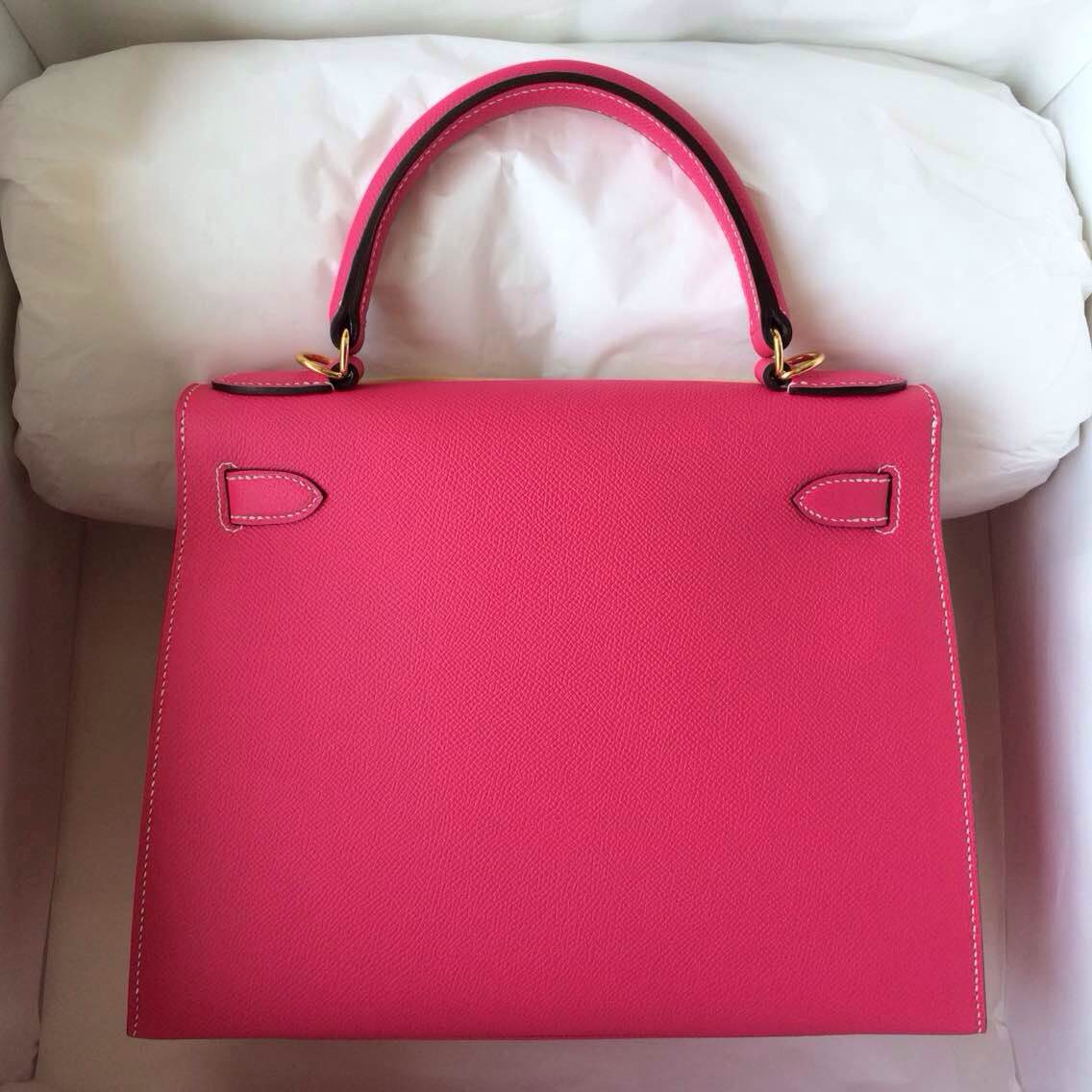 Hand Stitching E5 Rose Tyrien/Ruby inner Epsom Leather Kelly Bag Sellier