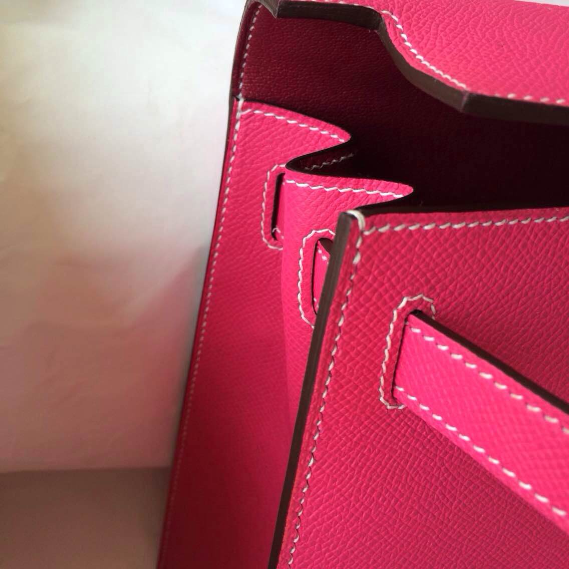 Hand Stitching E5 Rose Tyrien/Ruby inner Epsom Leather Kelly Bag Sellier