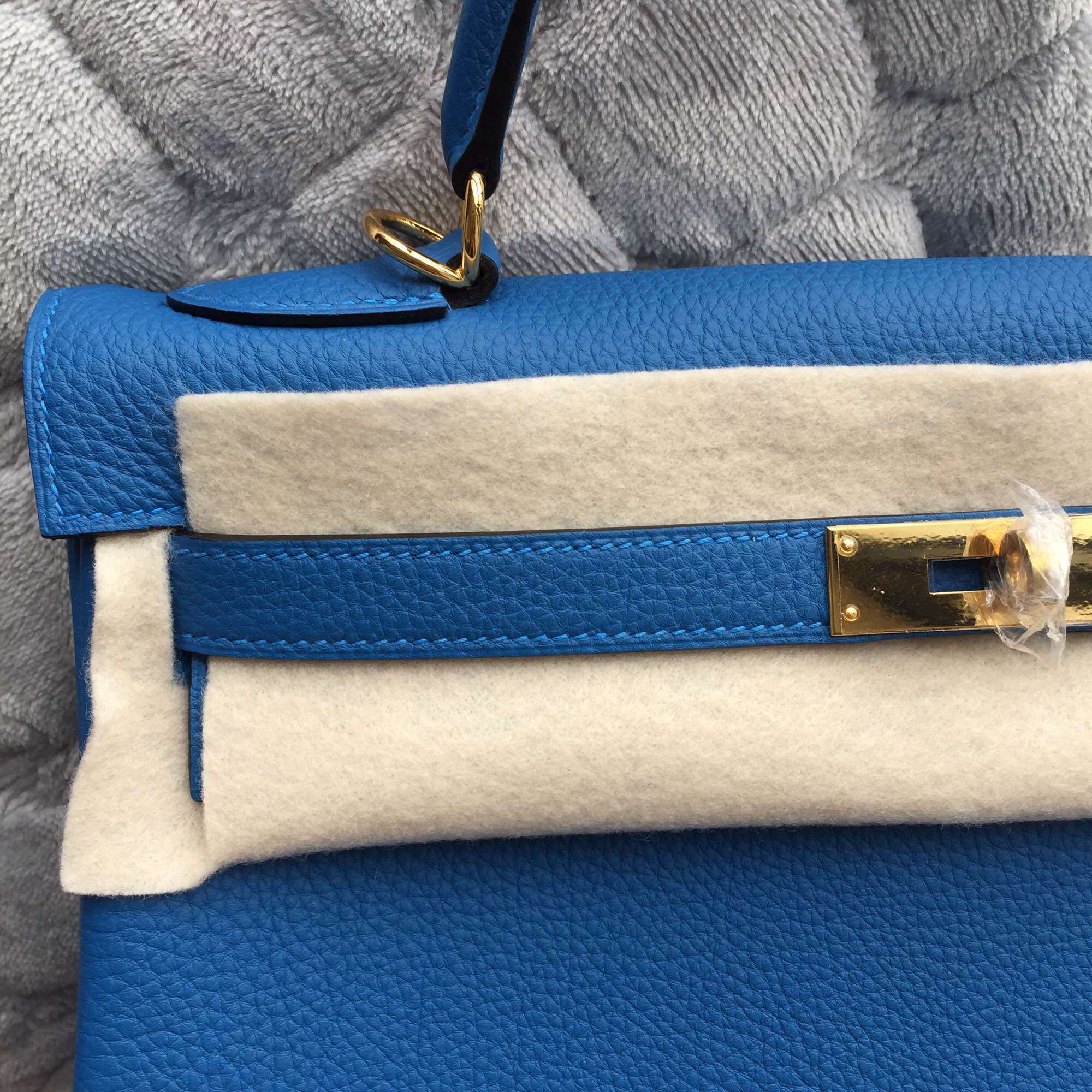 Discount 7Q Cribe Blue Togo Calfskin Leather Hermes Kelly Bag Ladies&#8217; Tote Bag 32CM