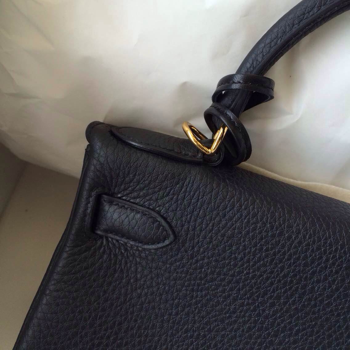 Wholesale Hermes Kelly Bag Retourne Black Togo Leather 28cm