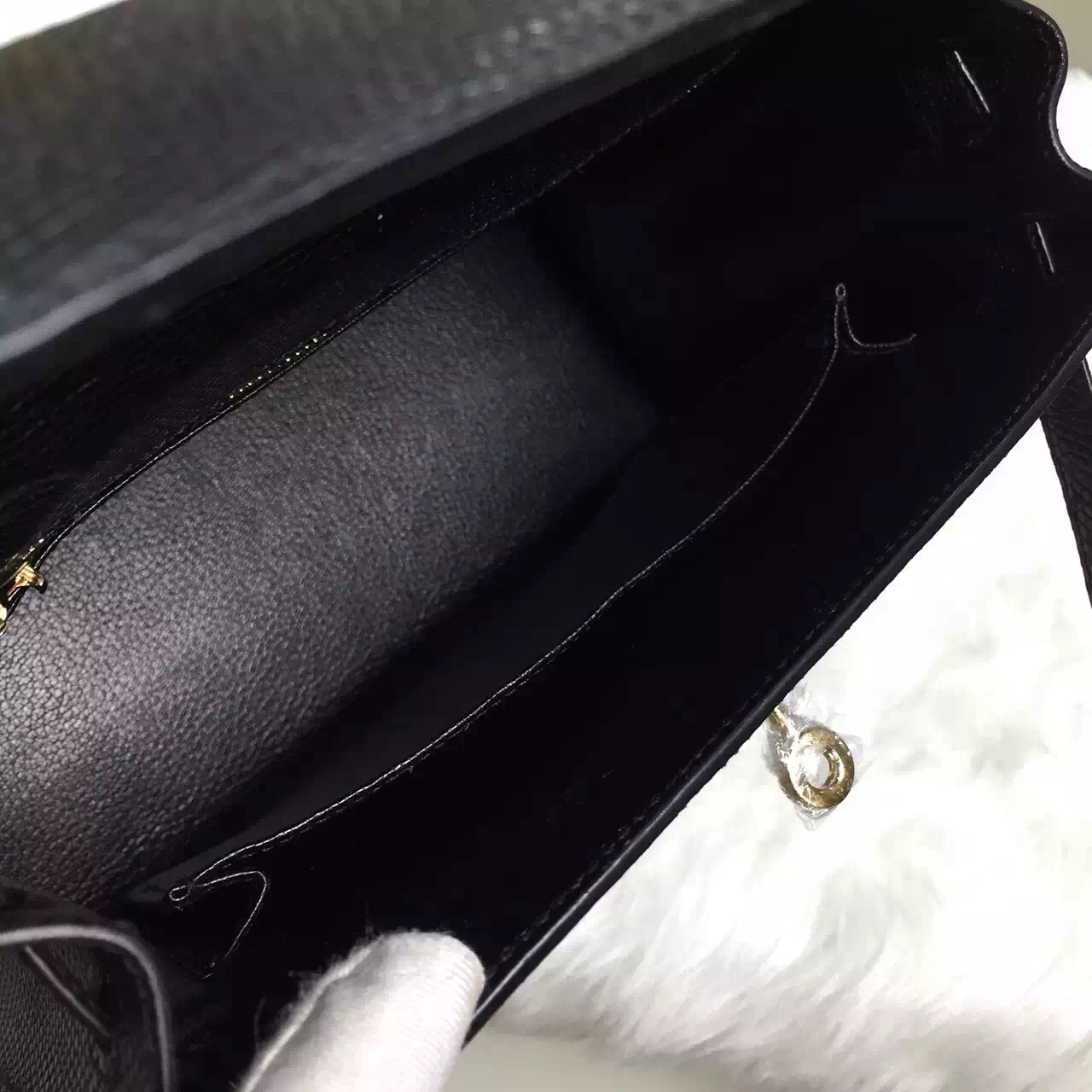 Hot Sale Hermes Black Lizard Skin Leather Kelly Bag25CM Fashion Women&#8217;s Tote Bag
