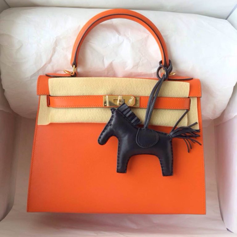 C93 Orange Box Calf Leather Hermes Kelly Bag Sellier Gold Hardware