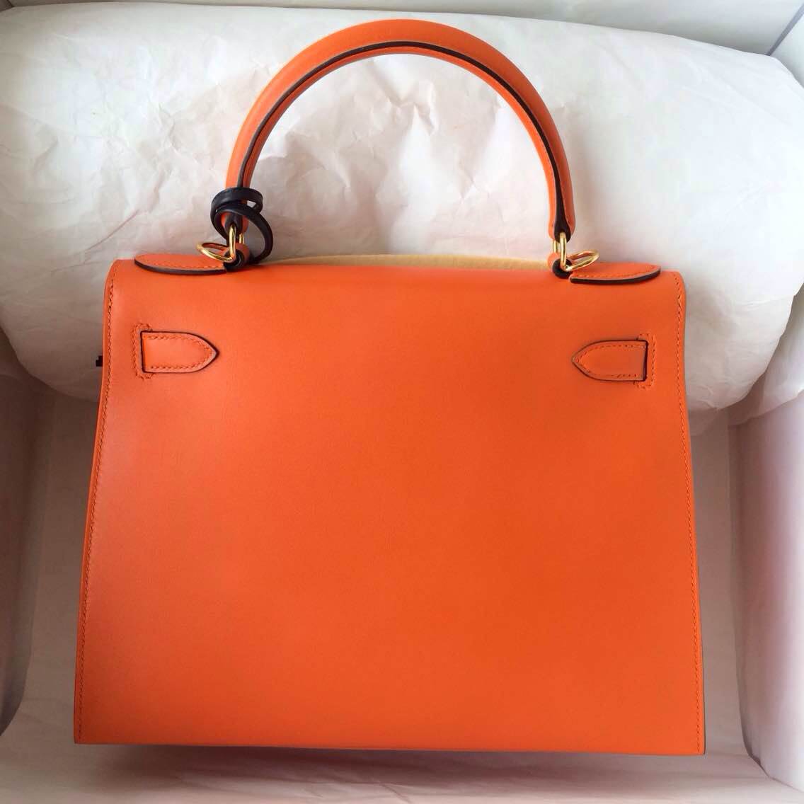 New Pretty C93 Orange Box Calf Leather Hermes Kelly Bag Sellier Gold Hardware