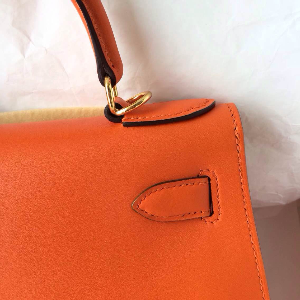 New Pretty C93 Orange Box Calf Leather Hermes Kelly Bag Sellier Gold Hardware