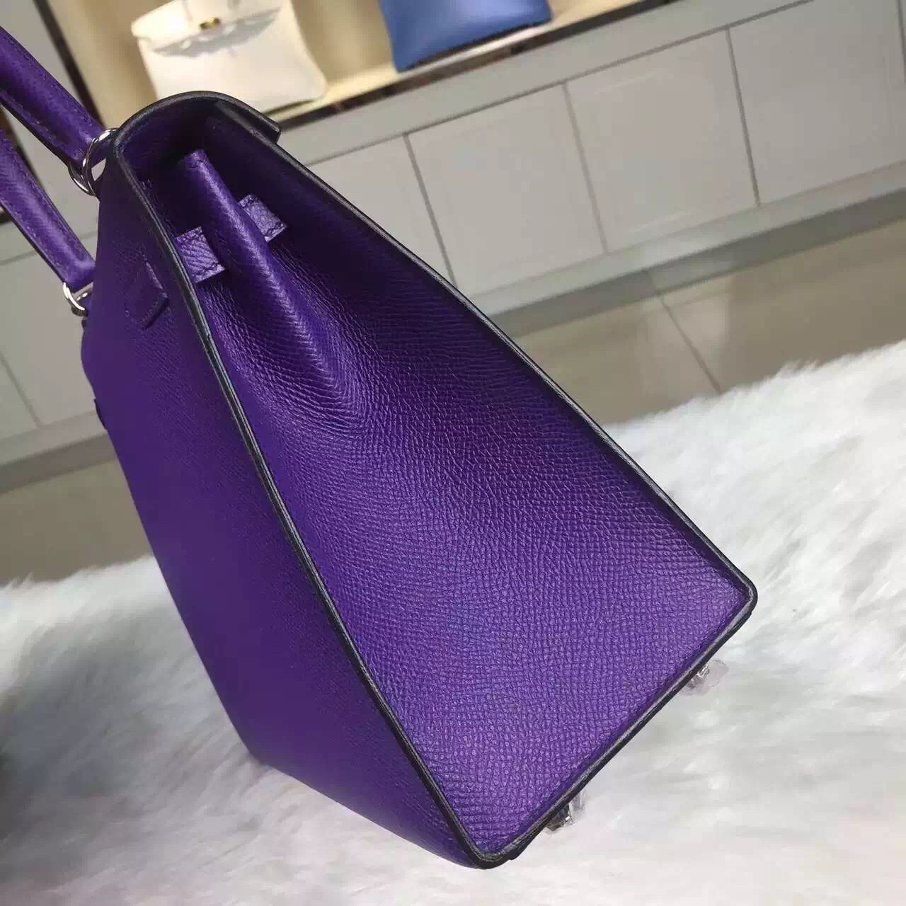 Wholesale Hermes 9W Violet Original France Epsom Calfskin Kelly Bag25CM