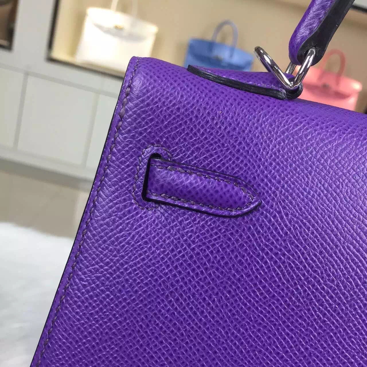 Wholesale Hermes 9W Violet Original France Epsom Calfskin Kelly Bag25CM