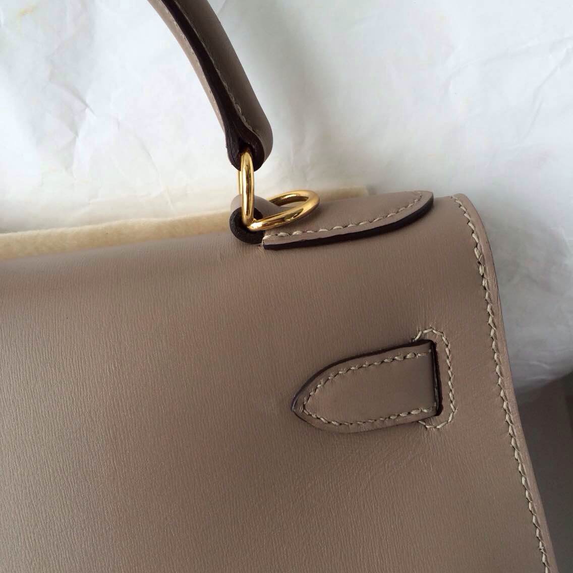 Hand Stiching Hermes Kelly Bag 28cm Sellier C18 Etoupe Grey Box Calf Leather