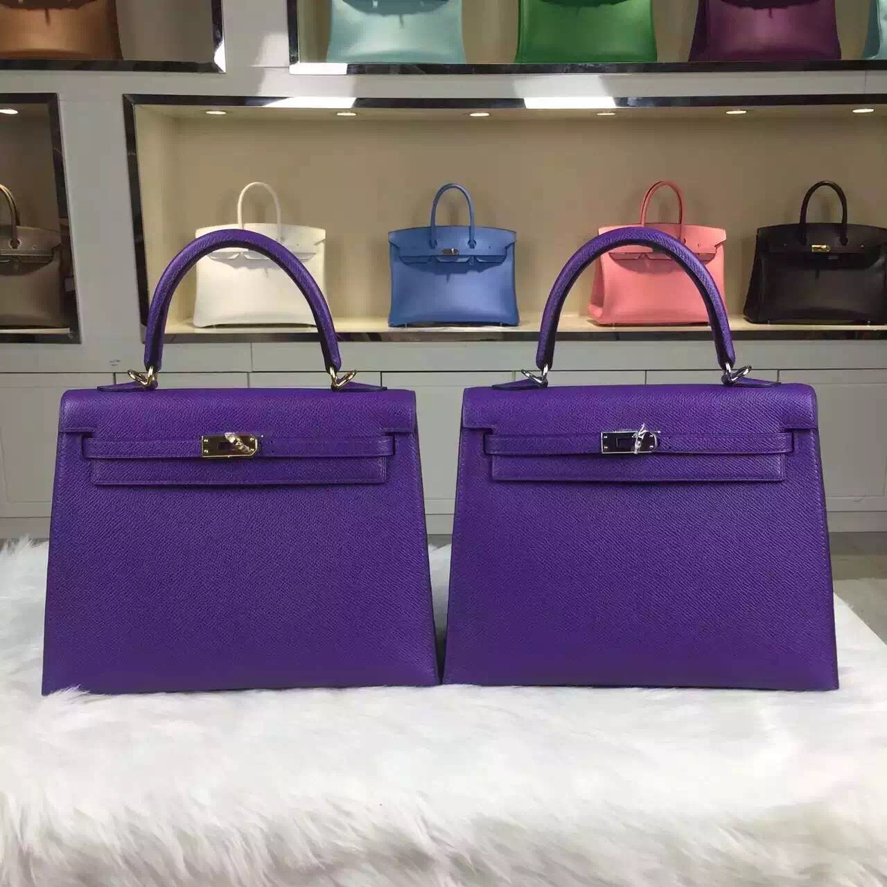 Wholesale Hermes 9W Violet Original France Epsom Calfskin Kelly Bag25CM