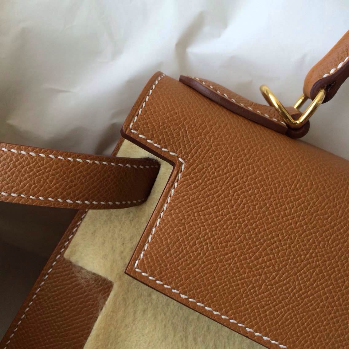 Wholesale Kelly Bag 28cm Sellier C37 Light Coffee Epsom Leather Gold Hardware