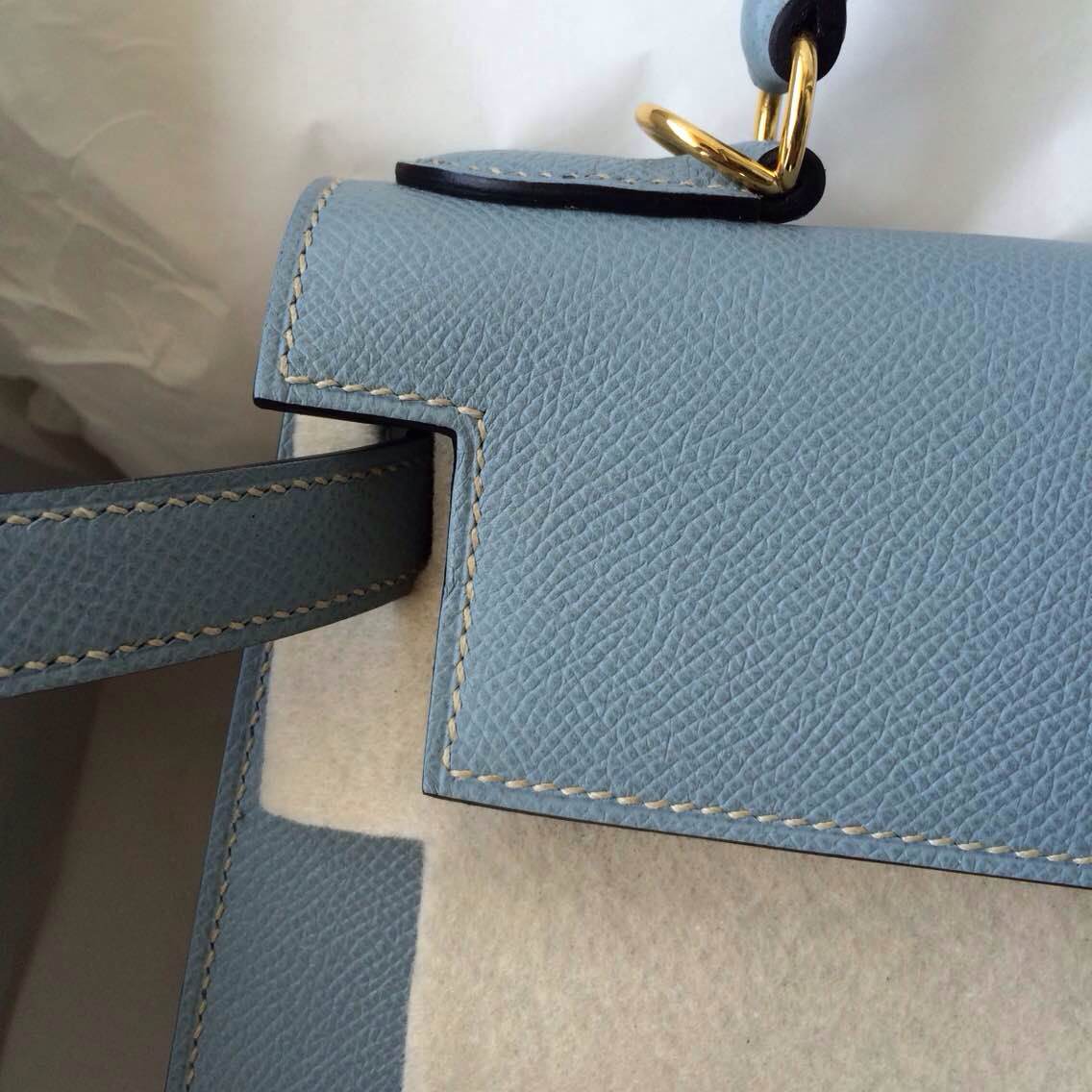 J7 Blue Lin Epsom Calf Leather Hermes Kelly Bag 28cm Sellier Gold Hardware