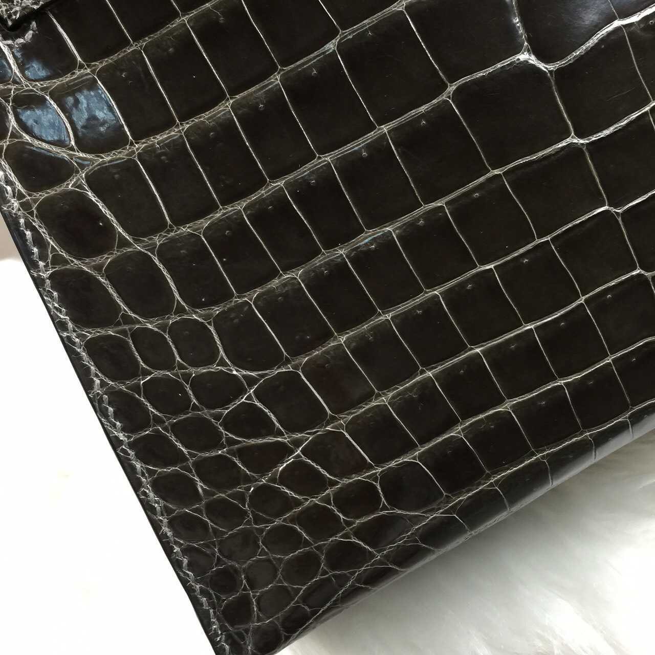 Hand Stitching Hermes Etain Grey Crocodile Porosus Leather Kelly Bag25CM